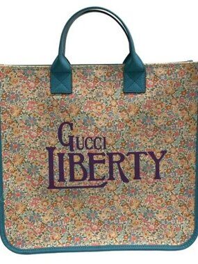 GUCCI Children's 550763 Cream Light Blue Multi Canvas Leather Tote Bag